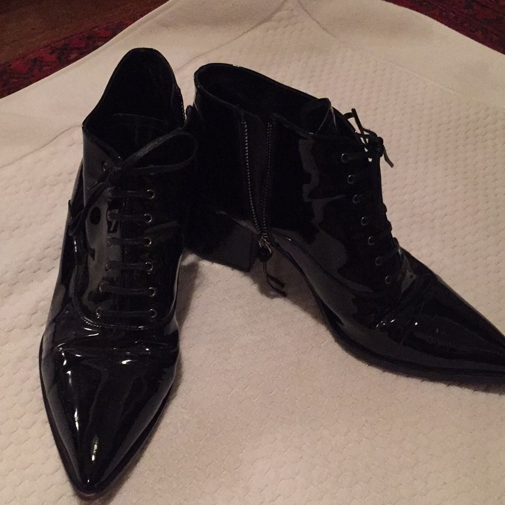 Miu Miu black patent leather bootie